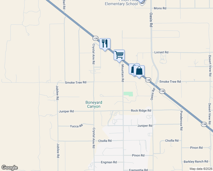 map of restaurants, bars, coffee shops, grocery stores, and more near 599 Smoke Tree Road in Pinon Hills