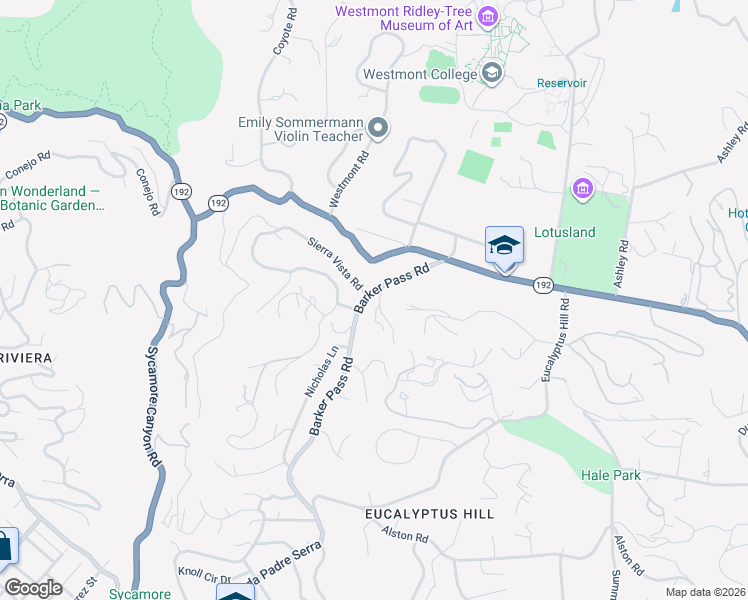 map of restaurants, bars, coffee shops, grocery stores, and more near 520 Barker Pass Road in Montecito