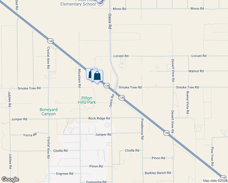 map of restaurants, bars, coffee shops, grocery stores, and more near 13040 California 138 in Piñon Hills