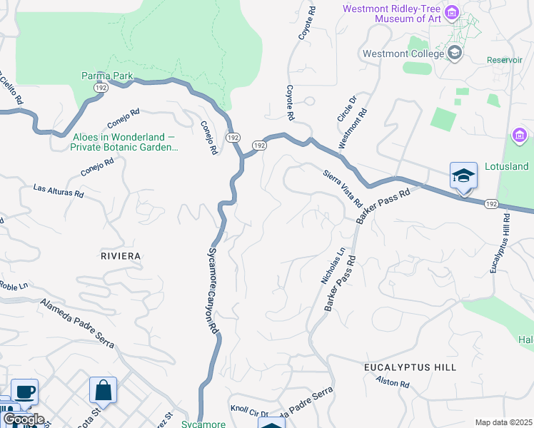map of restaurants, bars, coffee shops, grocery stores, and more near 155 Canon View Road in Montecito
