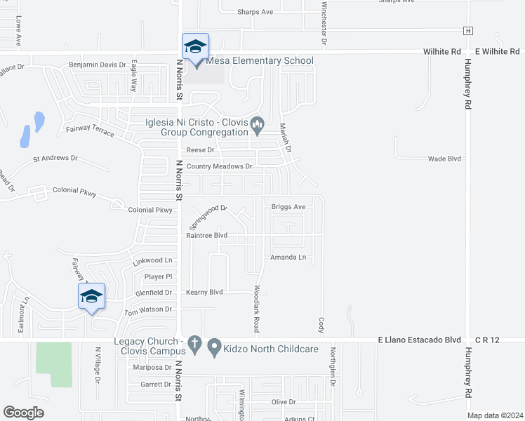 map of restaurants, bars, coffee shops, grocery stores, and more near 3916 Woodlark Road in Clovis