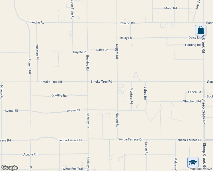 map of restaurants, bars, coffee shops, grocery stores, and more near 3423 Smoke Tree Road in Phelan