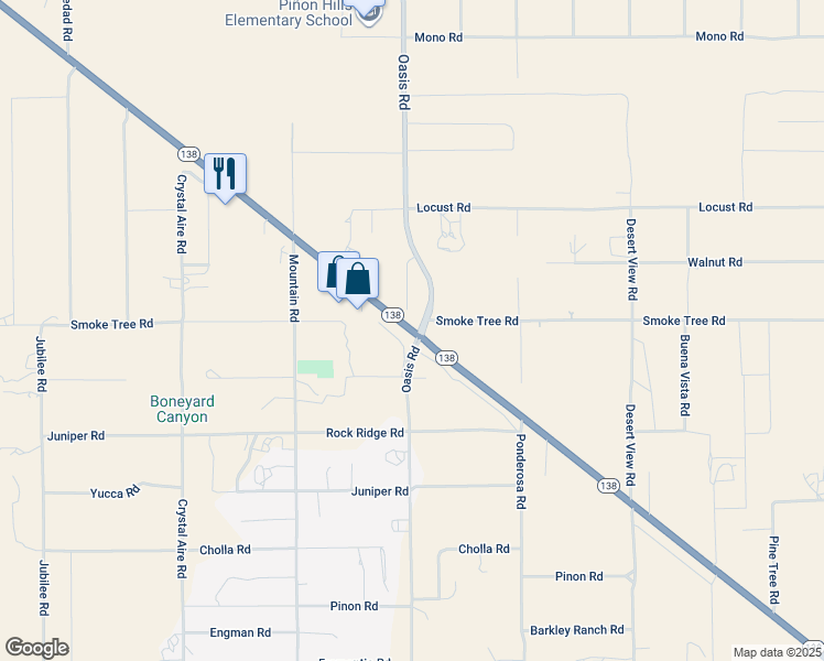 map of restaurants, bars, coffee shops, grocery stores, and more near 9697 California 138 in Piñon Hills