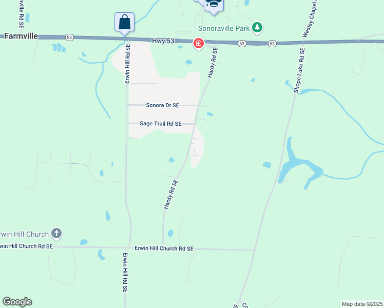 map of restaurants, bars, coffee shops, grocery stores, and more near 390 Bud Hardy Road Southeast in Calhoun