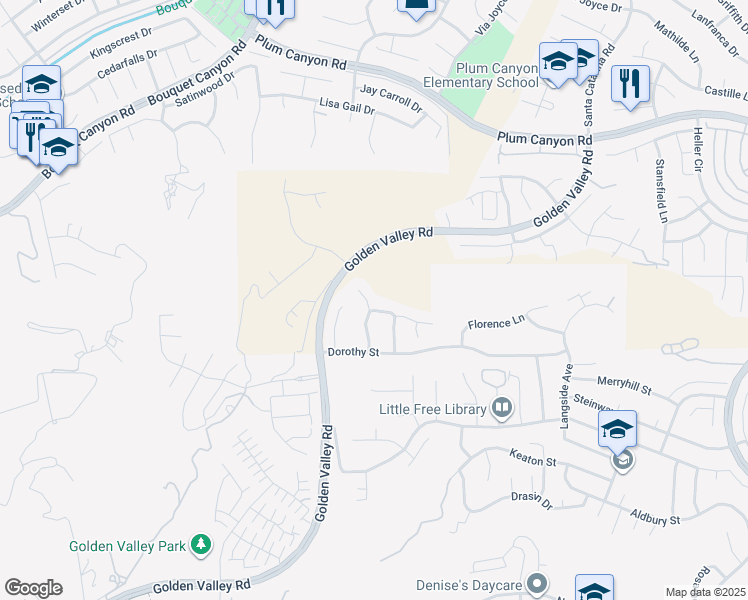 map of restaurants, bars, coffee shops, grocery stores, and more near 28036 Linda Lane in Santa Clarita