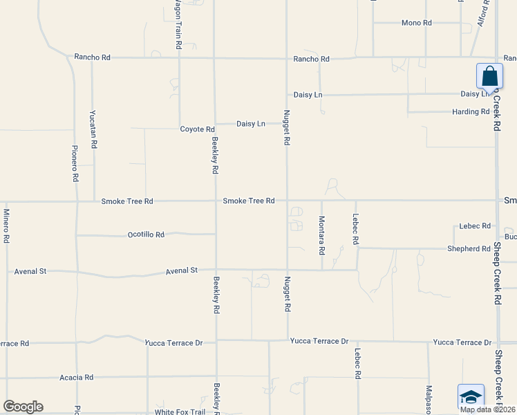 map of restaurants, bars, coffee shops, grocery stores, and more near 3423 Smoke Tree Road in Phelan