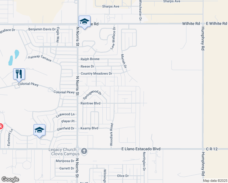map of restaurants, bars, coffee shops, grocery stores, and more near 3921 Woodlark Road in Clovis