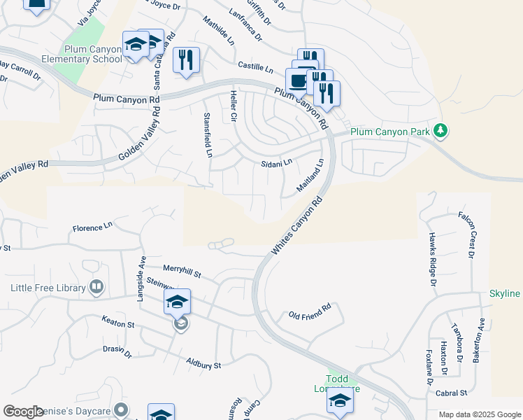 map of restaurants, bars, coffee shops, grocery stores, and more near 28217 Nield Court in Santa Clarita
