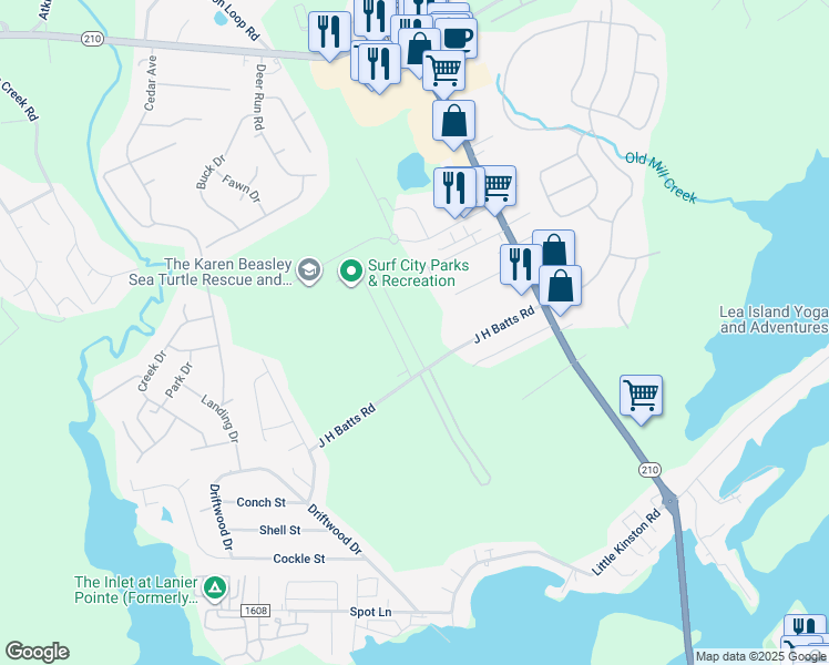 map of restaurants, bars, coffee shops, grocery stores, and more near 115 James Avenue in Surf City