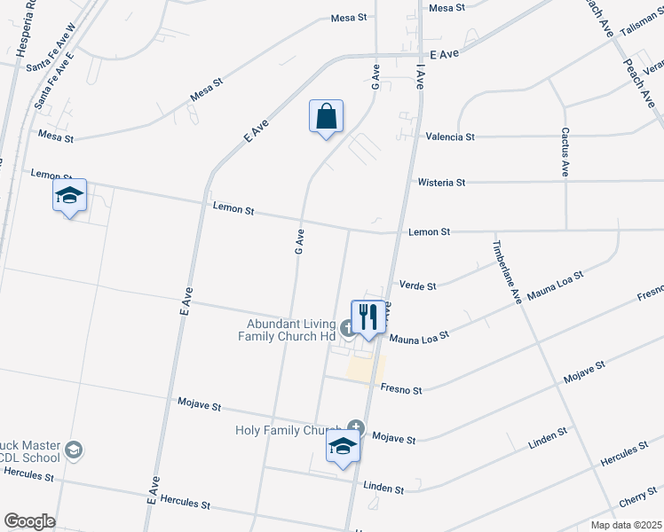 map of restaurants, bars, coffee shops, grocery stores, and more near H Avenue in Hesperia