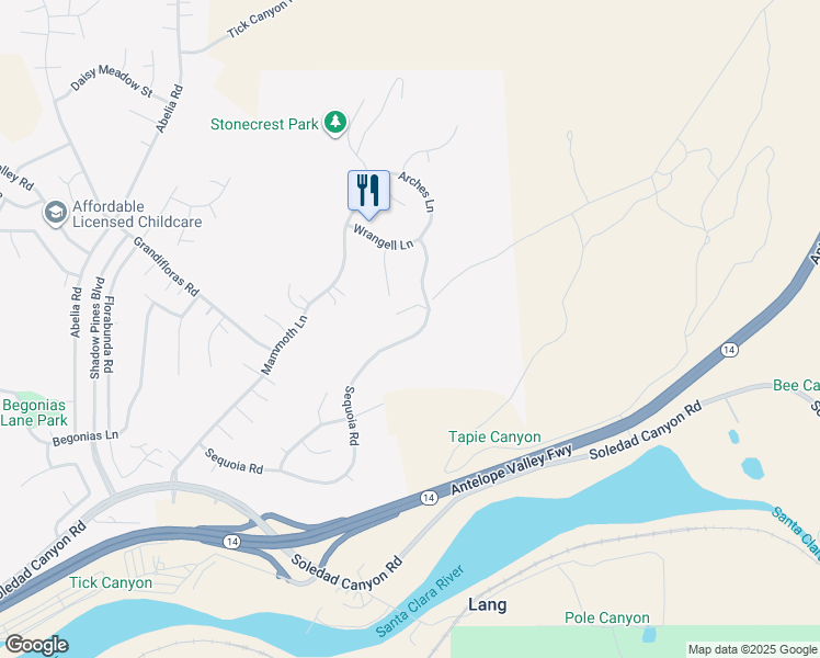 map of restaurants, bars, coffee shops, grocery stores, and more near 29461 Sequoia Road in Santa Clarita