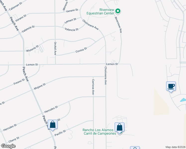 map of restaurants, bars, coffee shops, grocery stores, and more near 18798 Mojave Street in Hesperia
