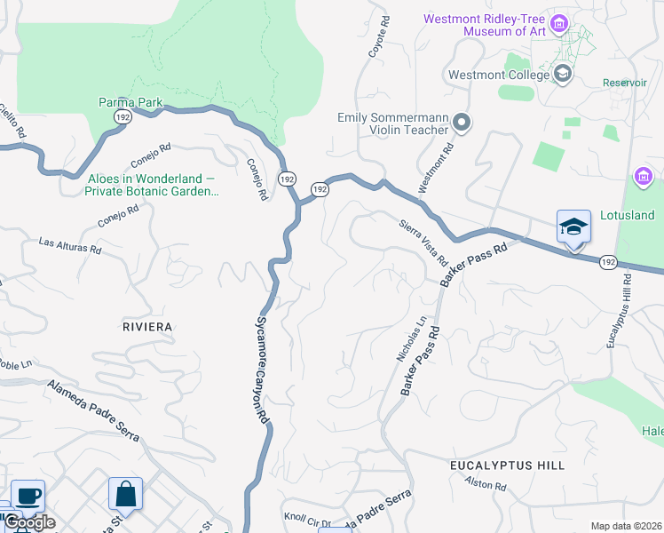map of restaurants, bars, coffee shops, grocery stores, and more near 155 Canon View Road in Santa Barbara