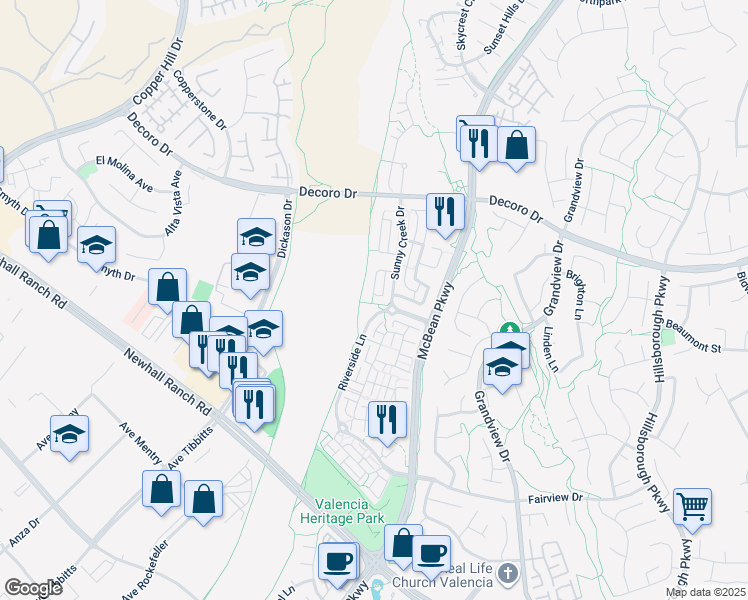 map of restaurants, bars, coffee shops, grocery stores, and more near 24162 Willowbrooke Court in Santa Clarita