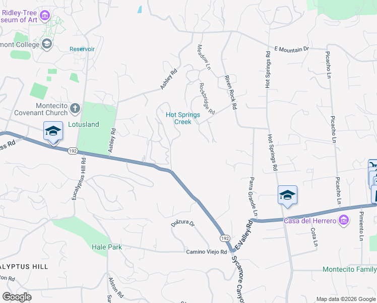 map of restaurants, bars, coffee shops, grocery stores, and more near 2549 Sycamore Canyon Road in Santa Barbara