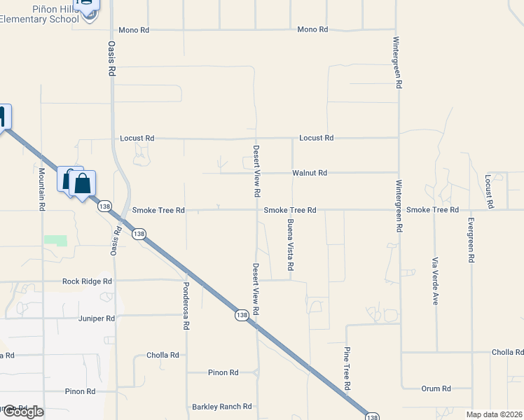 map of restaurants, bars, coffee shops, grocery stores, and more near Smoke Tree Road in Piñon Hills