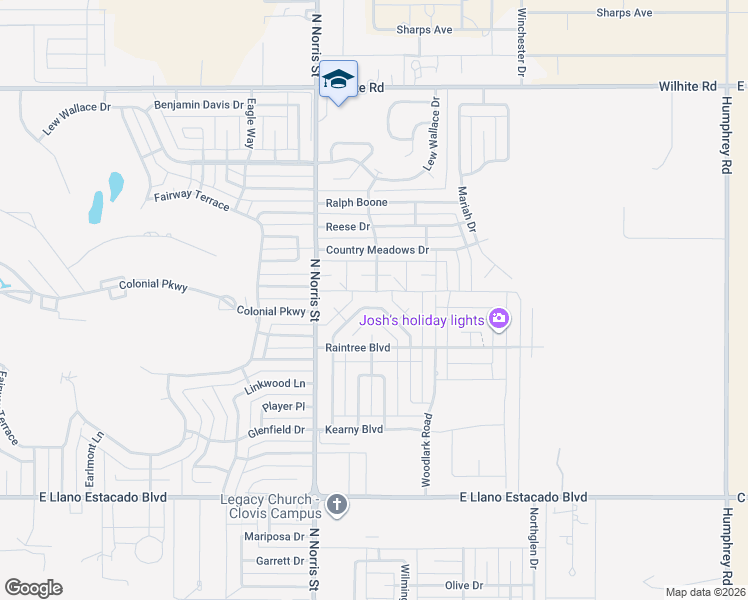 map of restaurants, bars, coffee shops, grocery stores, and more near 136 Cades Court in Clovis