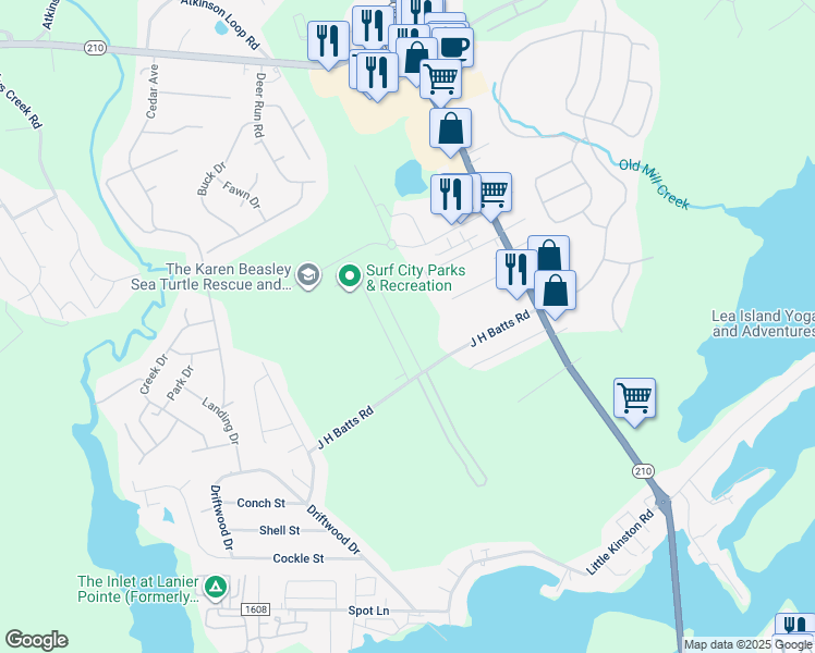 map of restaurants, bars, coffee shops, grocery stores, and more near 119 James Avenue in Surf City