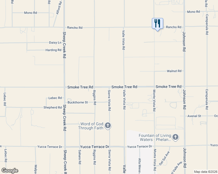 map of restaurants, bars, coffee shops, grocery stores, and more near Sierra Vista Road in Phelan