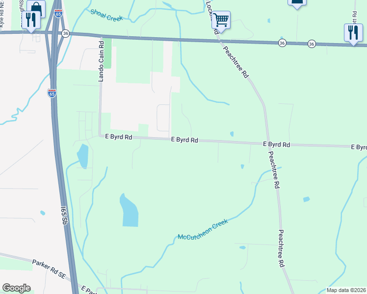 map of restaurants, bars, coffee shops, grocery stores, and more near 229 East Byrd Road in Hartselle