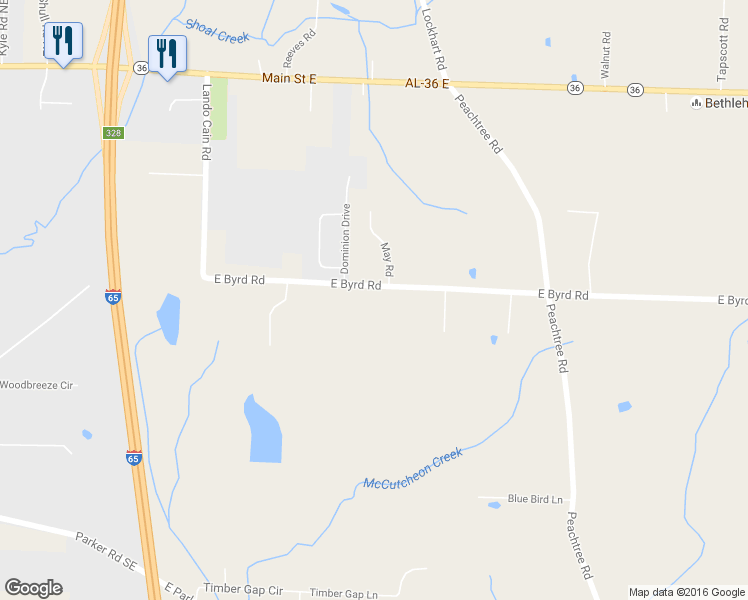 map of restaurants, bars, coffee shops, grocery stores, and more near 229 East Byrd Road in Hartselle