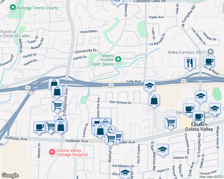 map of restaurants, bars, coffee shops, grocery stores, and more near 41 San Dimas Avenue in Santa Barbara