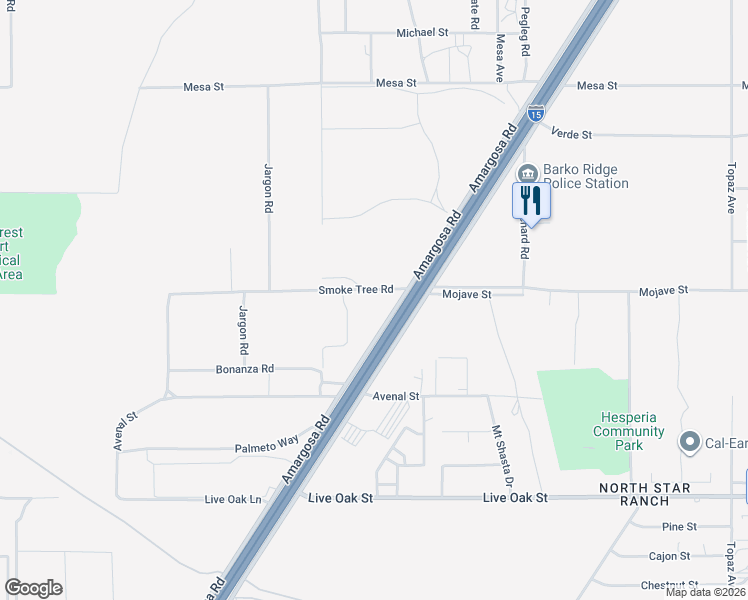 map of restaurants, bars, coffee shops, grocery stores, and more near 13356 Smoke Tree Road in Victorville