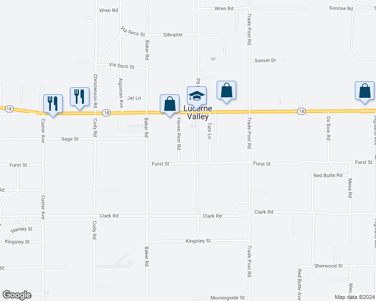 map of restaurants, bars, coffee shops, grocery stores, and more near 31858 Furst Street in Lucerne Valley