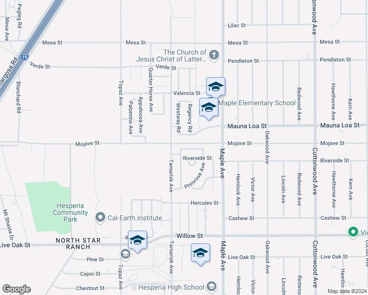 map of restaurants, bars, coffee shops, grocery stores, and more near Fresno Street in Hesperia