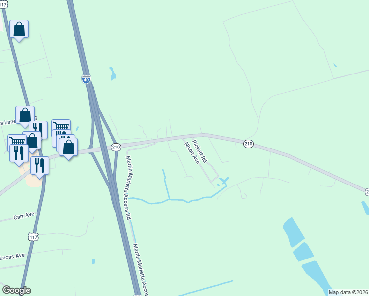 map of restaurants, bars, coffee shops, grocery stores, and more near 12945 North Carolina 210 in Rocky Point