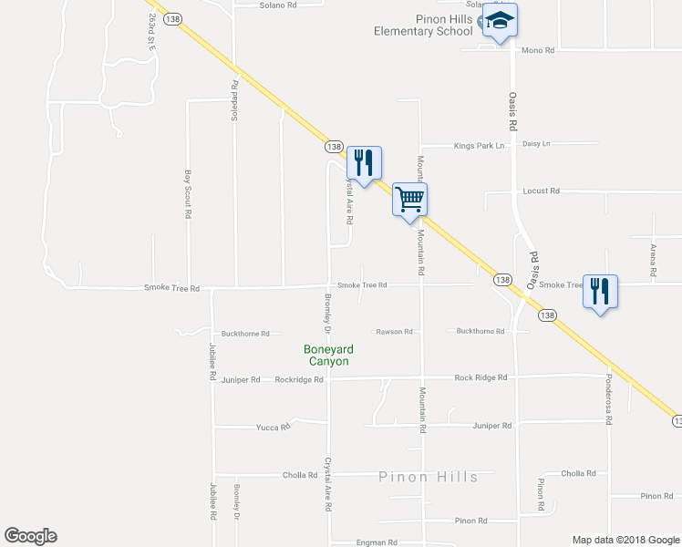 map of restaurants, bars, coffee shops, grocery stores, and more near 524 Smoke Tree Road in Pinon Hills