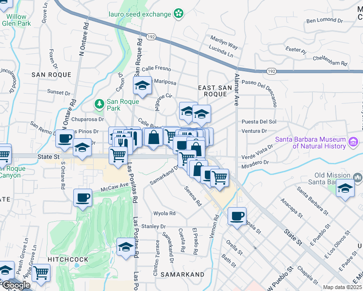 map of restaurants, bars, coffee shops, grocery stores, and more near 3043 Calle Noguera in Santa Barbara