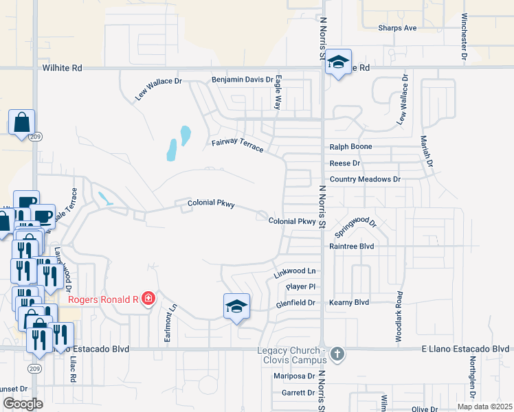 map of restaurants, bars, coffee shops, grocery stores, and more near 1804 Colonial Parkway in Clovis
