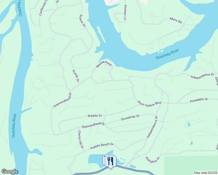 map of restaurants, bars, coffee shops, grocery stores, and more near 222 Plum Hollow Boulevard in Garland County