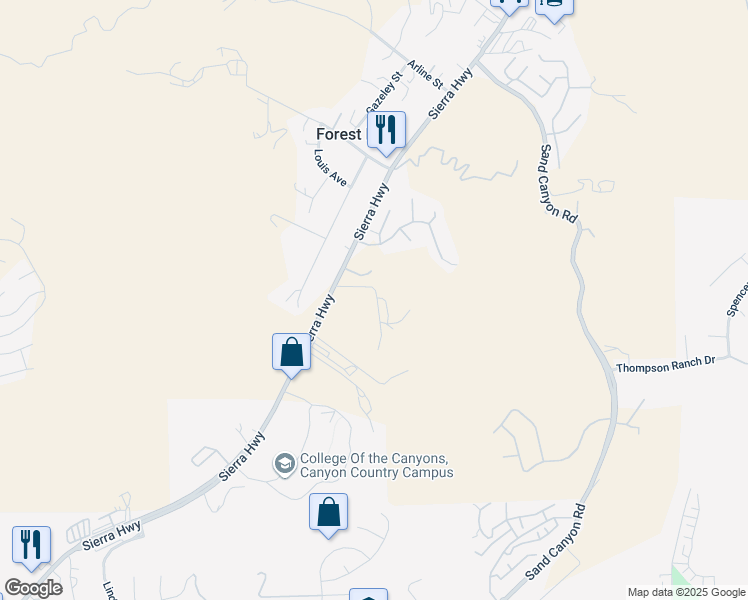 map of restaurants, bars, coffee shops, grocery stores, and more near 29367 Ryan Lane in Los Angeles County