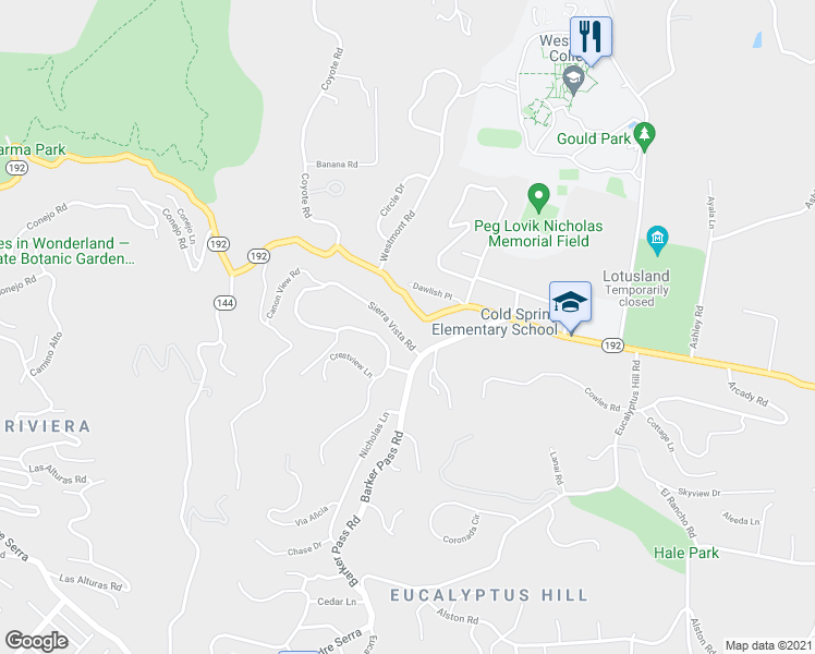 map of restaurants, bars, coffee shops, grocery stores, and more near 345 Sierra Vista Road in Montecito