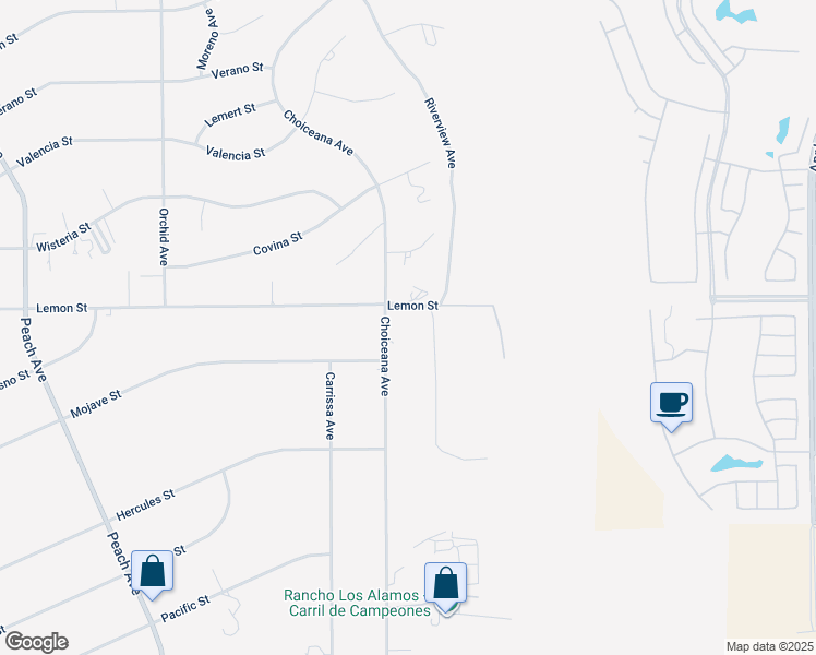 map of restaurants, bars, coffee shops, grocery stores, and more near 10451 Choiceana Avenue in Hesperia