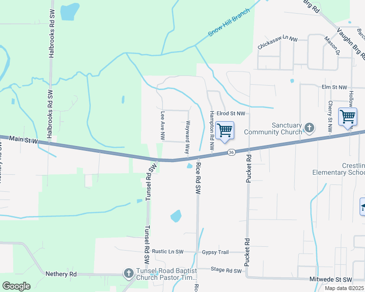 map of restaurants, bars, coffee shops, grocery stores, and more near 203 Wayward Way in Hartselle