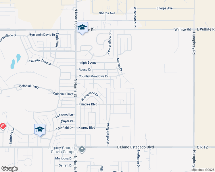 map of restaurants, bars, coffee shops, grocery stores, and more near 3921 Woodlark Road in Clovis