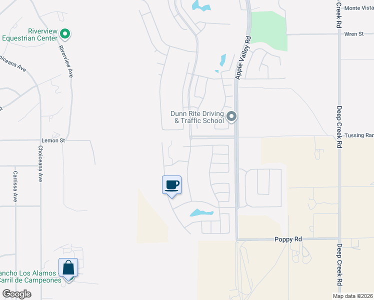 map of restaurants, bars, coffee shops, grocery stores, and more near 19419 Crystal Springs Lane in Apple Valley