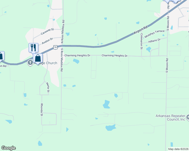 map of restaurants, bars, coffee shops, grocery stores, and more near 221 Fox Chase Circle in Garland County