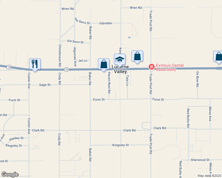 map of restaurants, bars, coffee shops, grocery stores, and more near Haven Rest Road in Lucerne Valley
