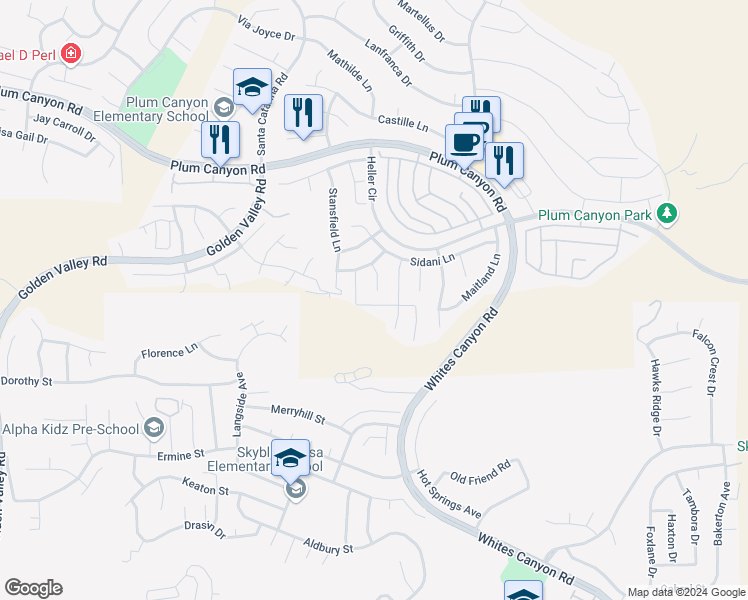 map of restaurants, bars, coffee shops, grocery stores, and more near 28278 Nield Court in Santa Clarita