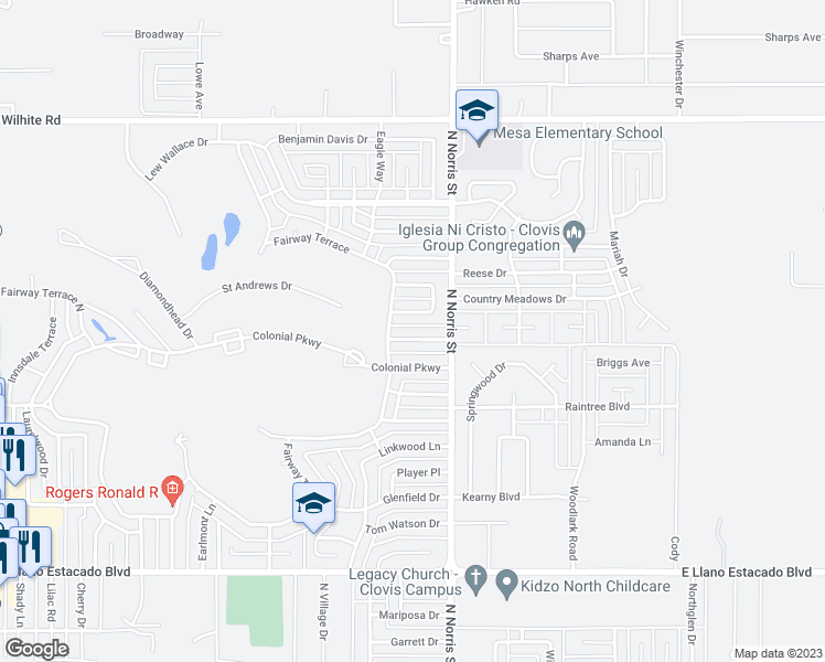 map of restaurants, bars, coffee shops, grocery stores, and more near 3712 Ray Hardy Drive in Clovis