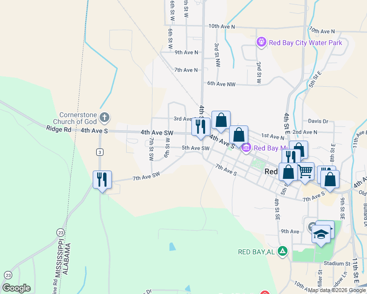 map of restaurants, bars, coffee shops, grocery stores, and more near 5th Street West in Red Bay