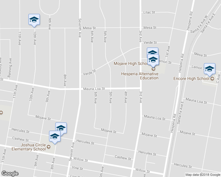 map of restaurants, bars, coffee shops, grocery stores, and more near 16298 Mauna Loa Street in Hesperia