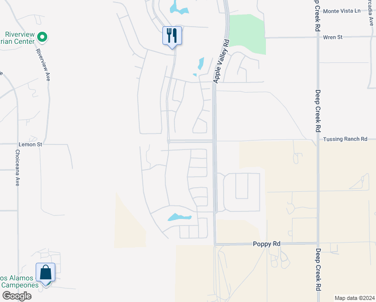 map of restaurants, bars, coffee shops, grocery stores, and more near 10492 Wilmington Lane in Apple Valley