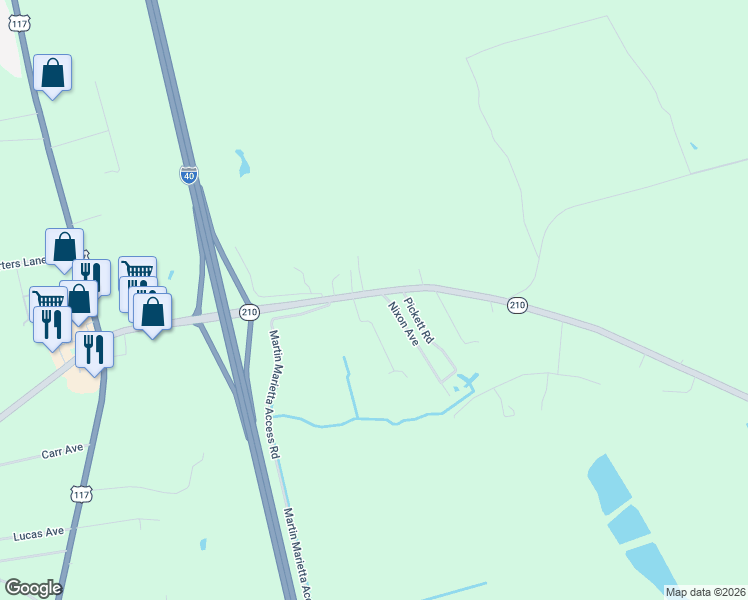 map of restaurants, bars, coffee shops, grocery stores, and more near 12945 North Carolina 210 in Rocky Point