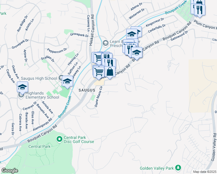 map of restaurants, bars, coffee shops, grocery stores, and more near 21456 Carol Sue Lane in Santa Clarita