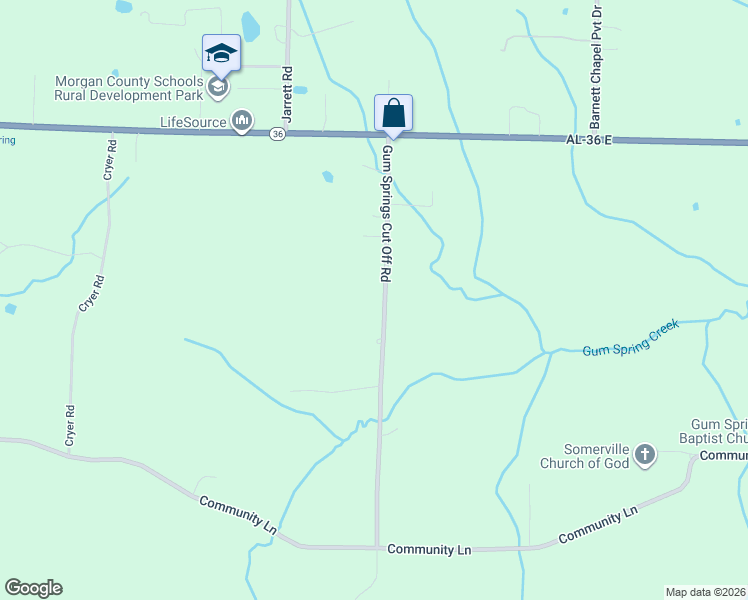 map of restaurants, bars, coffee shops, grocery stores, and more near 197 Gum Springs Cut Off Road in Hartselle